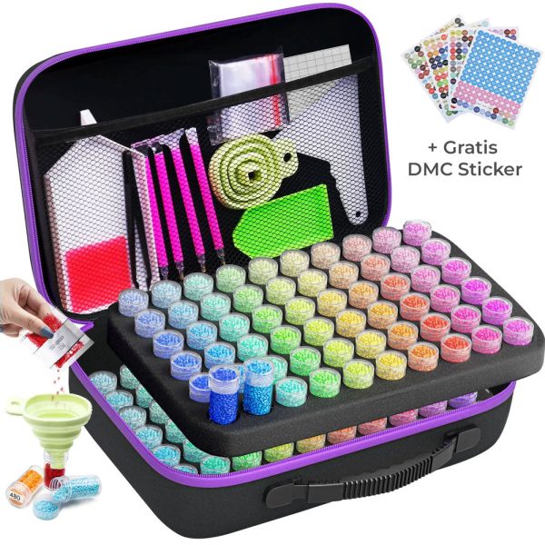 Diamond Painting Case Purple with 120 Jars + Accessories For Sale