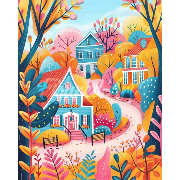 Diamond Painting - Colorful Fall Houses Fashion - Image 2