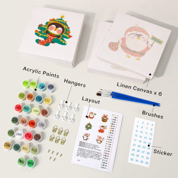Mini Paint by numbers 6 x6  (6 pieces) - Christmas Winter Penguin on Sale - Image 4