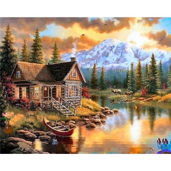 Diamond Painting - Mountain house by the river Online - Image 2