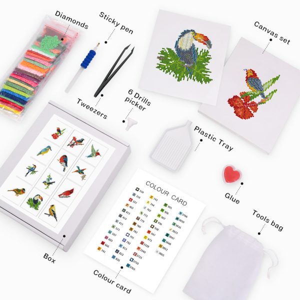 Mini Diamond Painting 3 x5  (12 pieces) - Colorful Birds Paradise For Cheap - Image 3