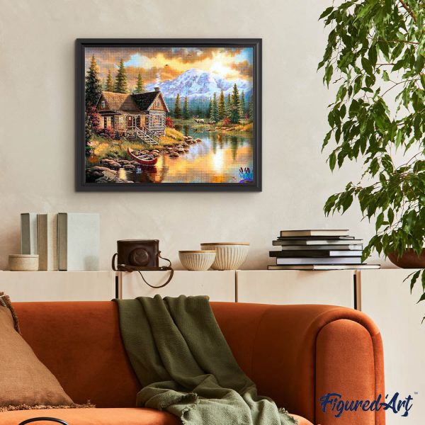 Diamond Painting - Mountain house by the river Online - Image 3