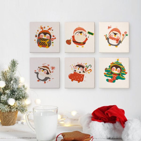Mini Paint by numbers 6 x6  (6 pieces) - Christmas Winter Penguin on Sale - Image 3