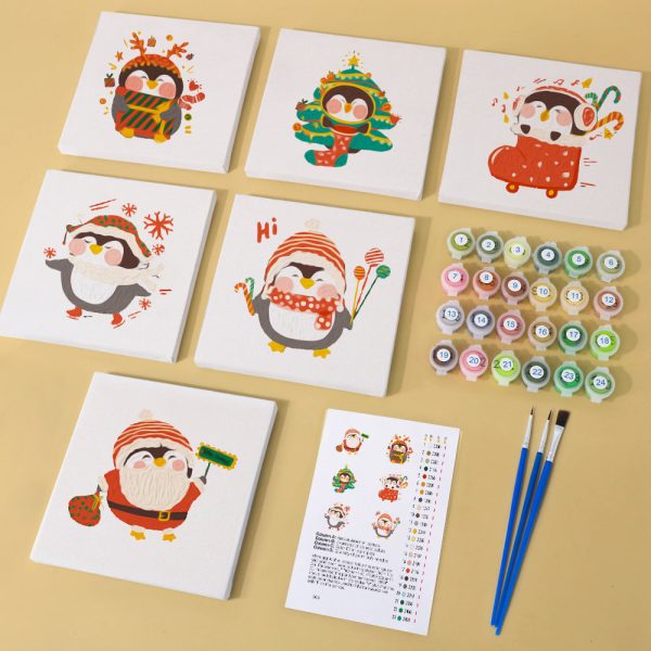 Mini Paint by numbers 6 x6  (6 pieces) - Christmas Winter Penguin on Sale - Image 2
